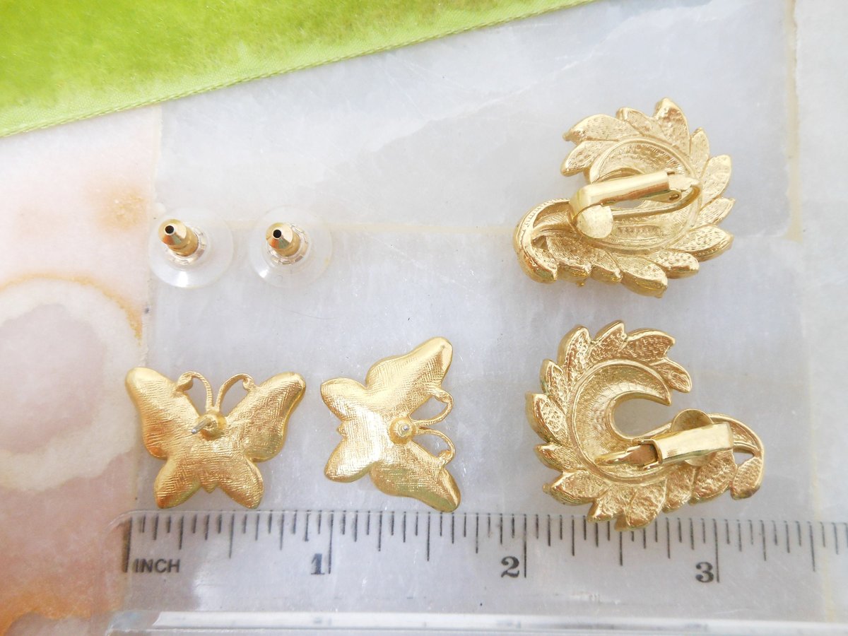 Vintage AVON LOT 5 Earrings Lapel Pin Rhinestone Clip On Pierced Post Snowflake Butterfly Designer Jewelry Gift, VivianJoel.com