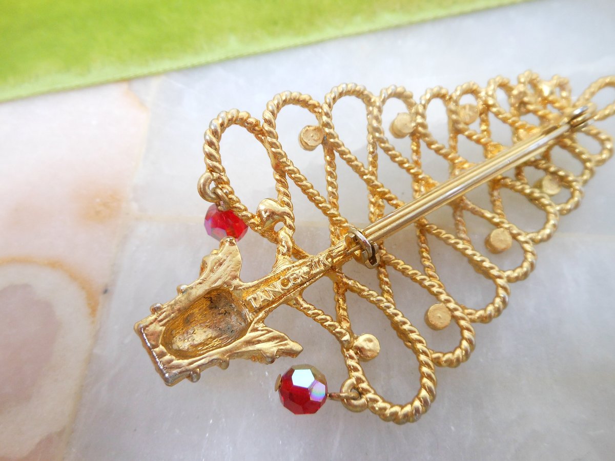 Vintage TANCER Christmas Tree Pin Rhinestone Dangle Crystal Brooch Designer Mid Century Jewelry Gift, VivianJoel.com