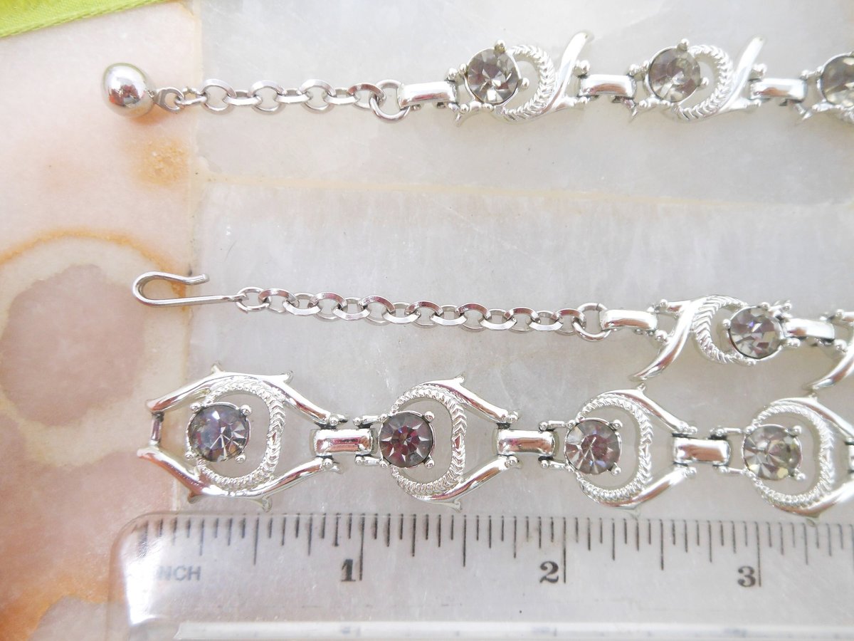 Vintage SARAH COVENTRY Parure Necklace Bracelet Earrings Set Gray Rhinestone Cool Surrender Mid Century Designer Jewelry, VivianJoel.com