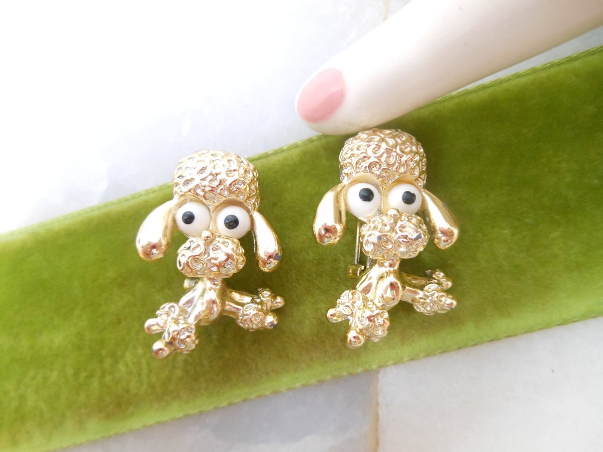 Vintage GERRYS Scatter Poodle Pin Dog Brooch Set Kitschy Cute Figural Mid Century Designer Jewelry Gift, VivianJoel.com