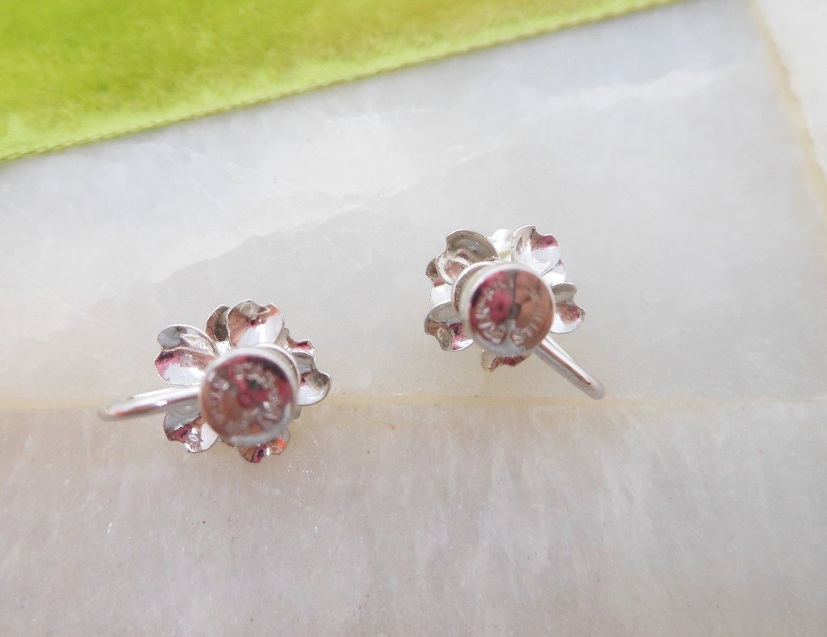 Vintage STAR -ART Sterling Silver Earrings Petite Minimalist Screw Back Tiny Rose Flower Mid Century Designer Jewelry Gift,  VivianJoel.com
