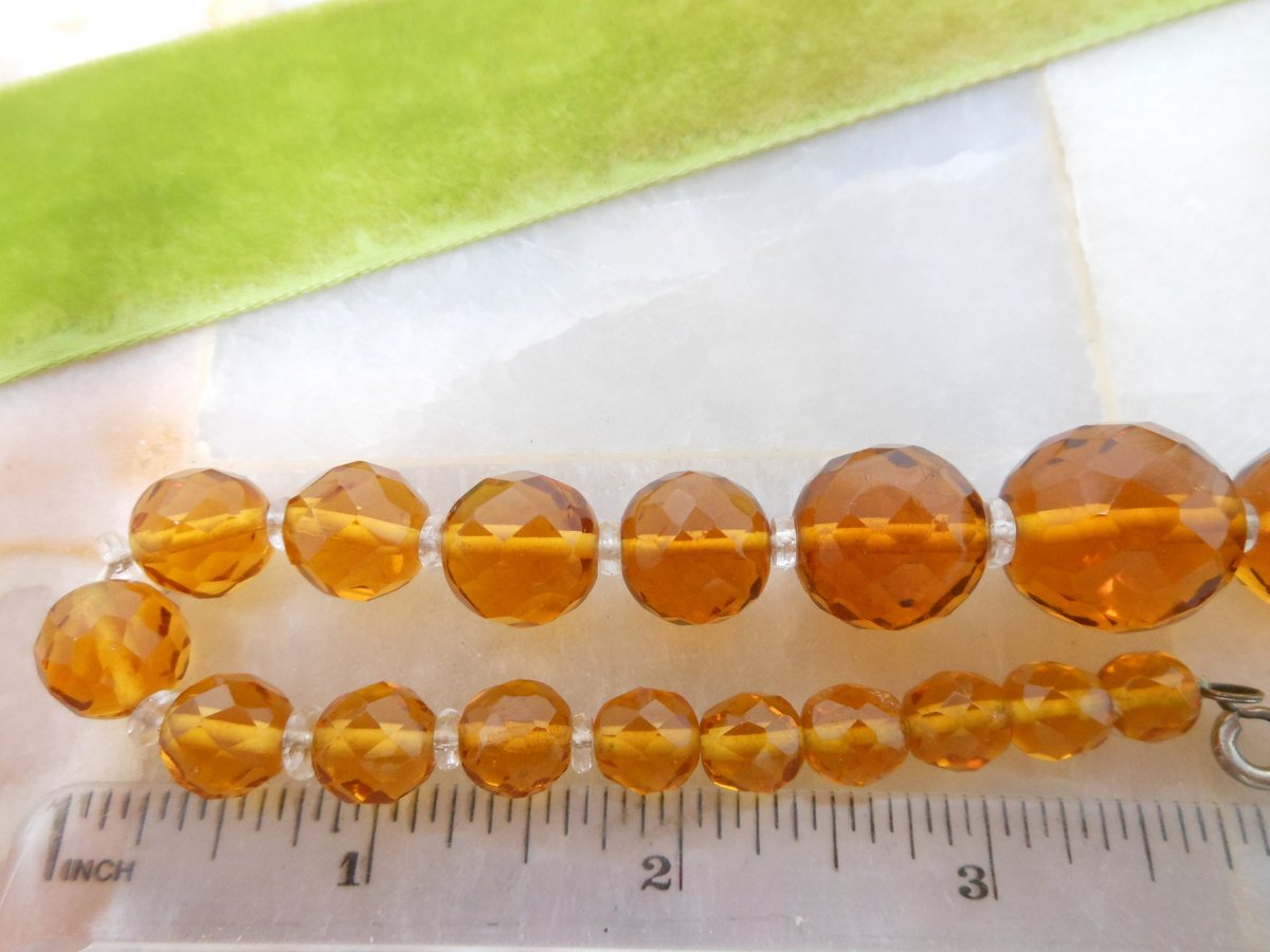 Vintage Art Deco Topaz Ginger Crystal Cut Bead Choker 14.5" Necklace Jewelry Gift Mid Century, VivianJoel.com