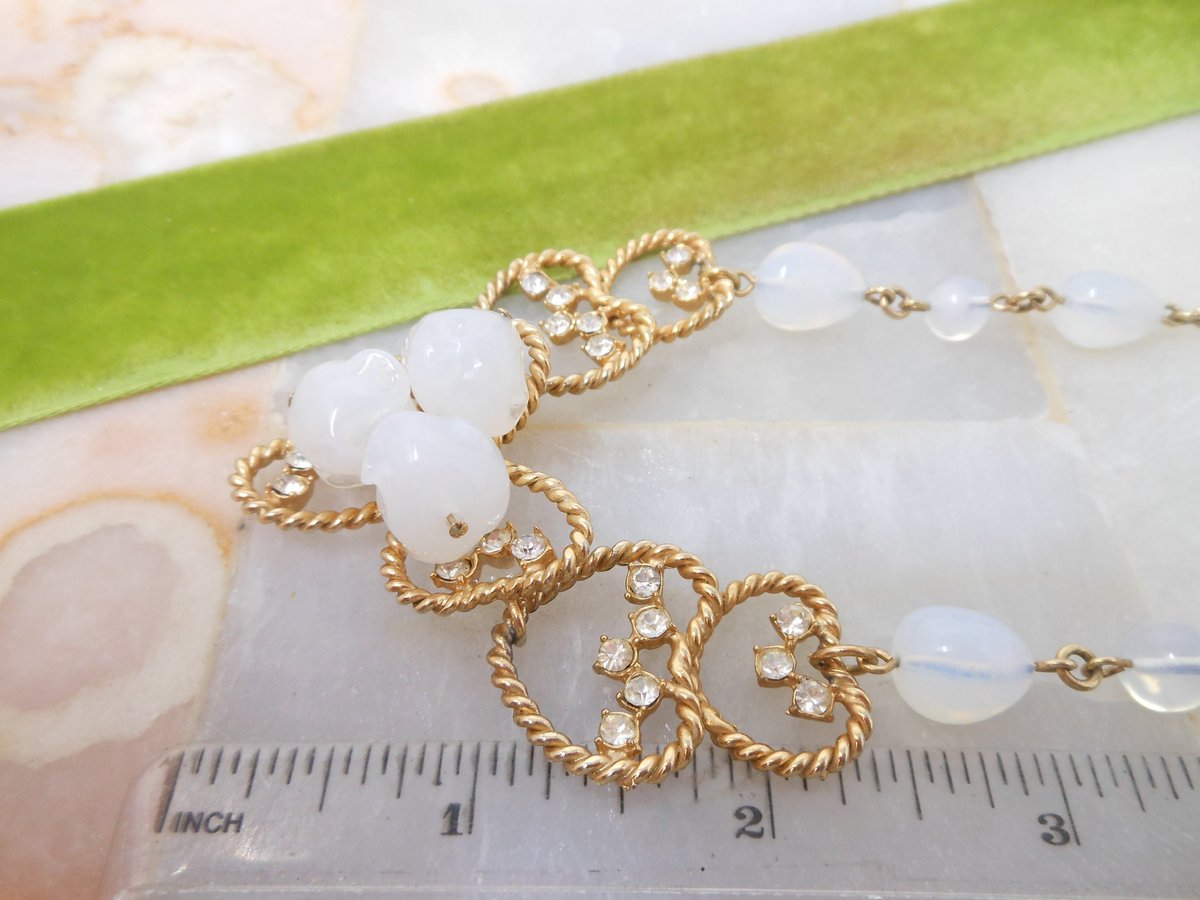 Vintage JULIO MARSELLA Opaline Necklace Glass Bead Crystal Flower Rhinestone Designer Mid Century Jewelry Wedding Bride Gift, VivianJoel.com