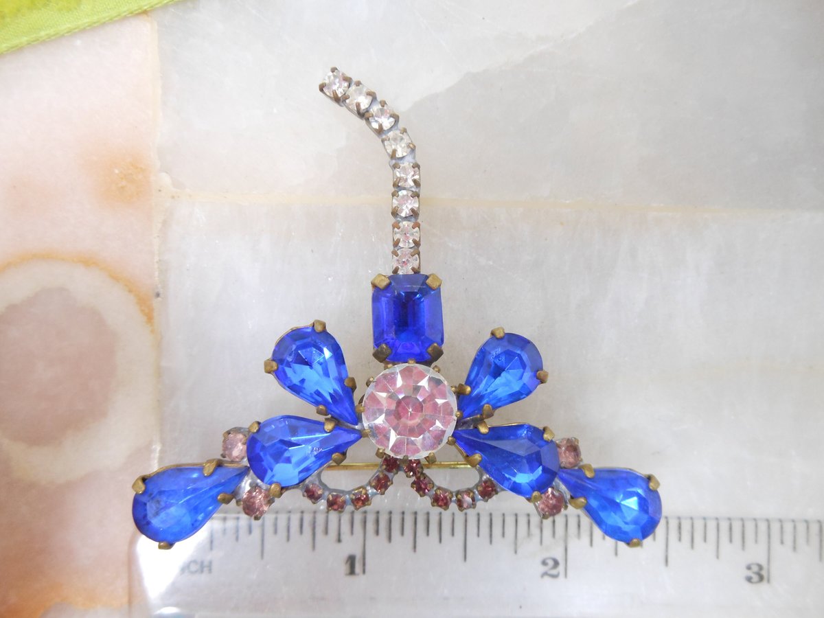Vintage CZECH Dragonfly Brooch Insect Bug Pin Blue Crystal Rhinestone HUSAR D Figural Jewelry Gift, VivianJoel.com