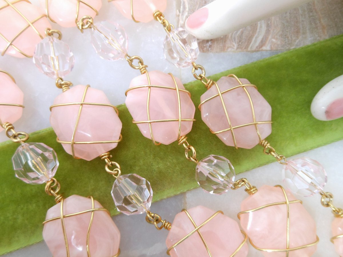 Vintage JOAN RIVERS Necklace Pink Caged Chain Designer Bead Acrylic Lucite Bead Statement Runway Jewelry Gift, VivianJoel.com