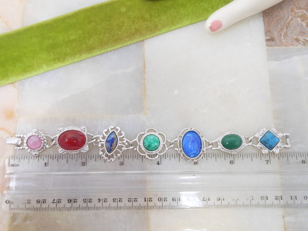 Vintage SARAH COVENTRY Bracelet Faux Gems Silvertone Chain Link Frolic Designer Mid Century Jewelry Gift, VivianJoel.com