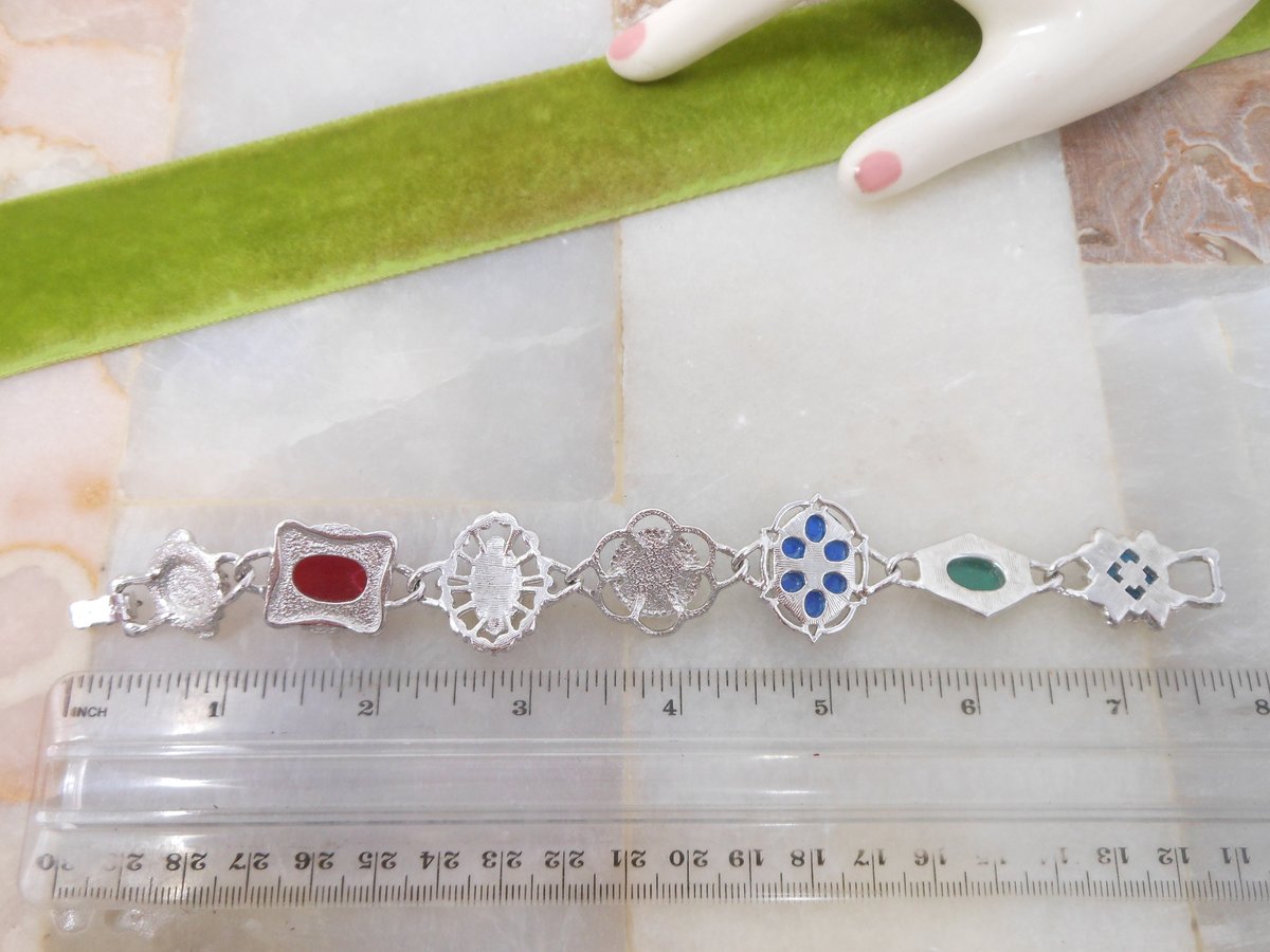 Vintage SARAH COVENTRY Bracelet Faux Gems Silvertone Chain Link Frolic Designer Mid Century Jewelry Gift, VivianJoel.com