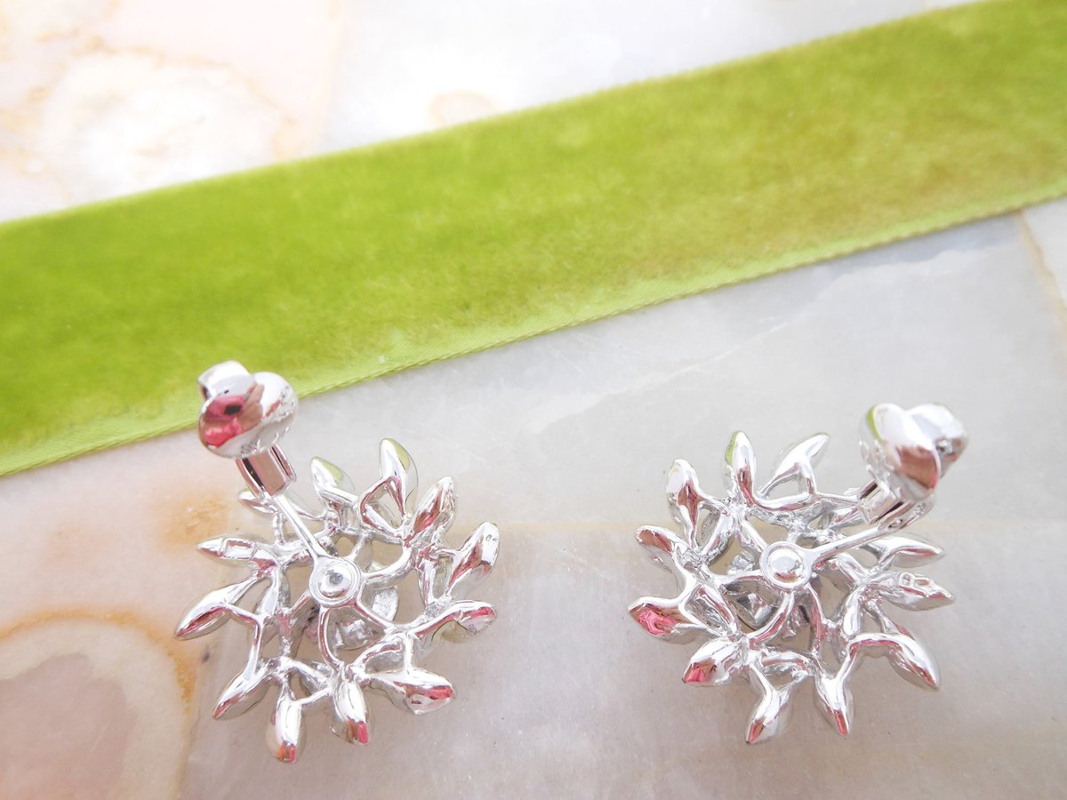 Vintage SARAH COVENTRY Earrings Designer Flower Pinwheel Rhinestone Evening Snowflake Jewelry Gift Mid Century, VivianJoel.com