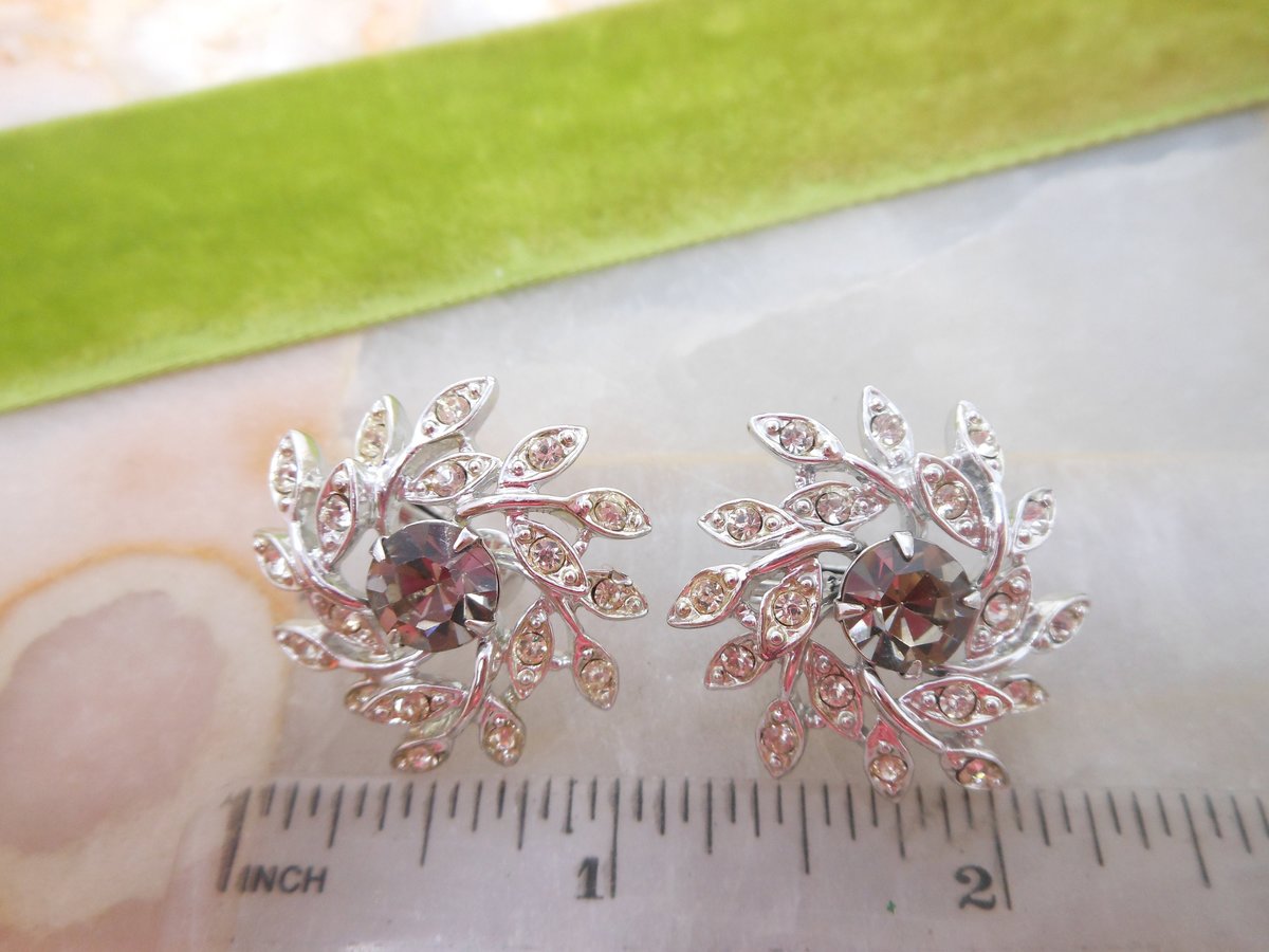 Vintage SARAH COVENTRY Earrings Designer Flower Pinwheel Rhinestone Evening Snowflake Jewelry Gift Mid Century, VivianJoel.com