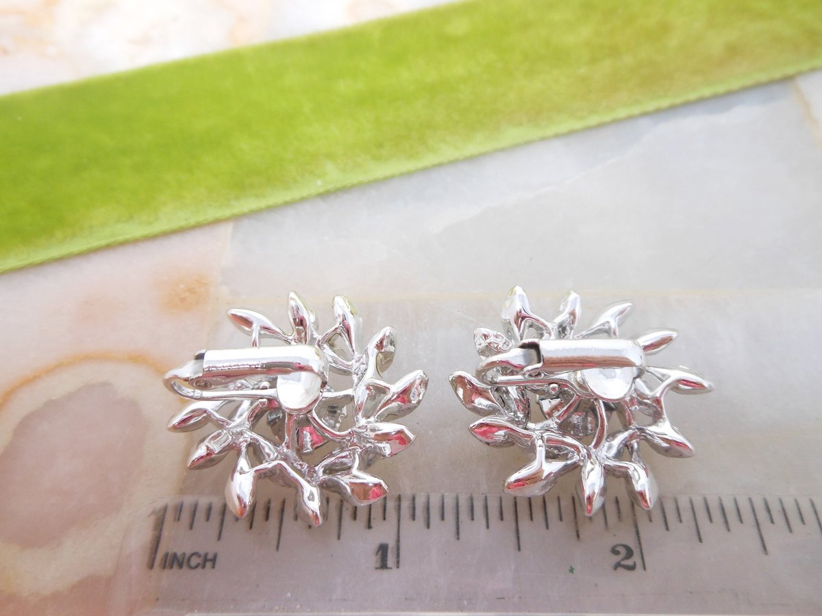 Vintage SARAH COVENTRY Earrings Designer Flower Pinwheel Rhinestone Evening Snowflake Jewelry Gift Mid Century, VivianJoel.com