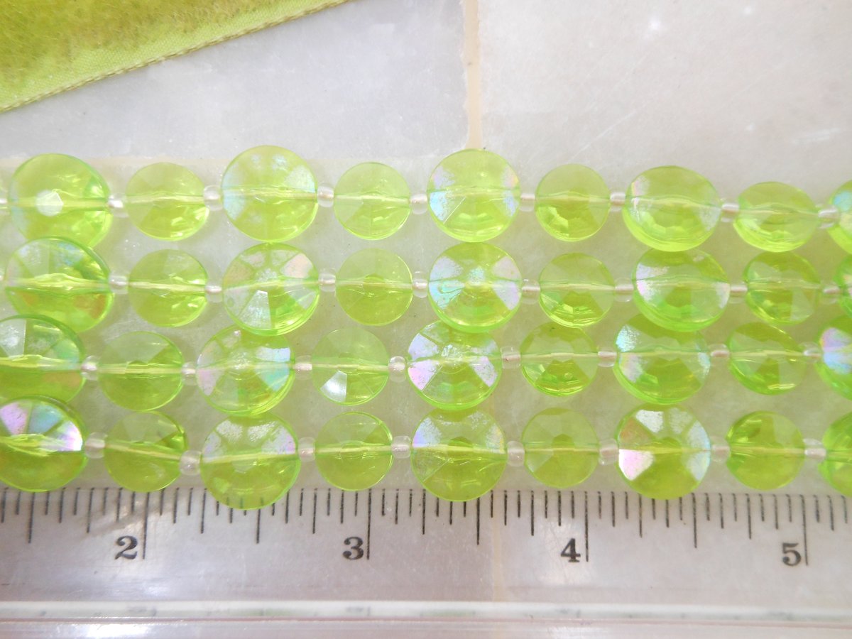 Vintage WEST GERMANY Bead Necklace 4 Multi Strand Plastic Green Saucer Bib Jewelry Mid Century, VivianJoel.com