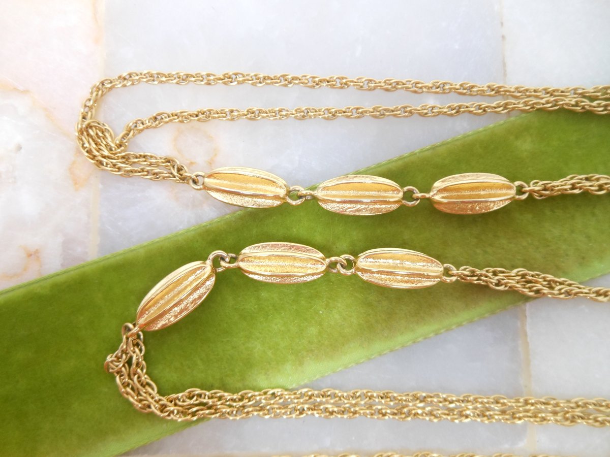 Vintage MONET Necklace Designer Multi Chain Gold Plate Long Swingy Wrap Around Belt 54" Classic Mid Century Jewelry Gift, VivianJoel.com