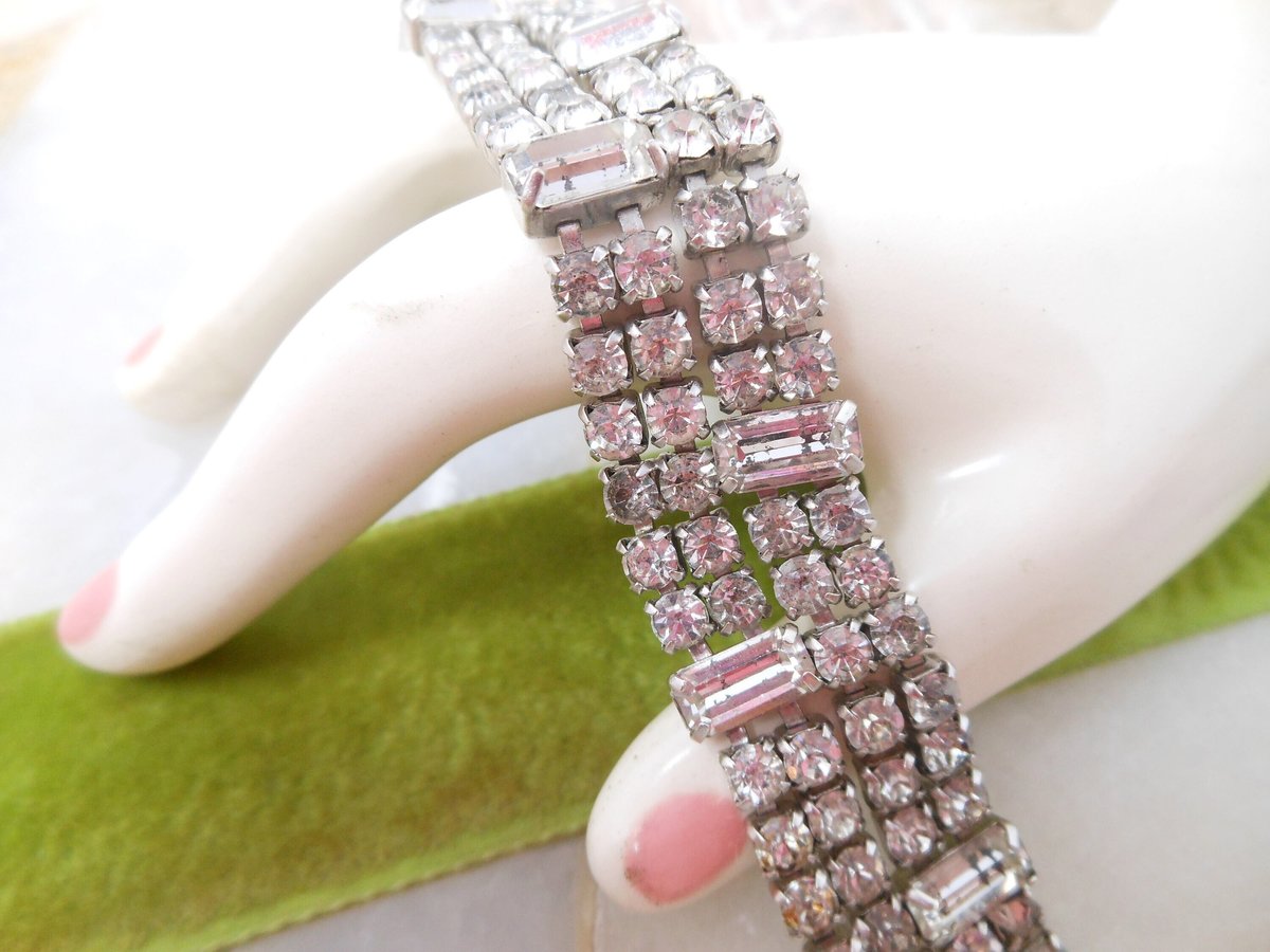 Vintage WEISS Rhinestone Bracelet Clear Ice Crystal Hollywood Glam Mid Century Designer Jewelry *as is*,  VivianJoel.com