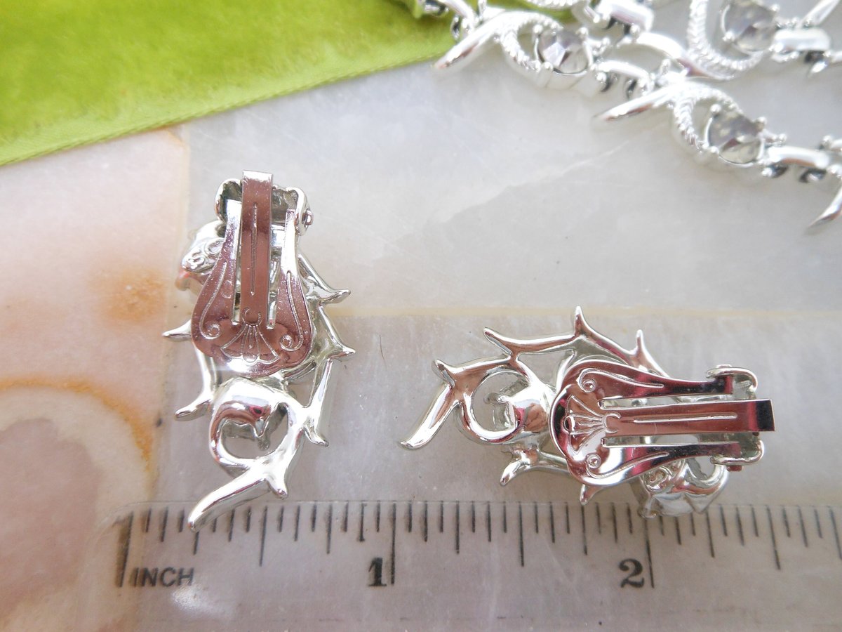 Vintage SARAH COVENTRY Parure Necklace Bracelet Earrings Set Gray Rhinestone Cool Surrender Mid Century Designer Jewelry, VivianJoel.com