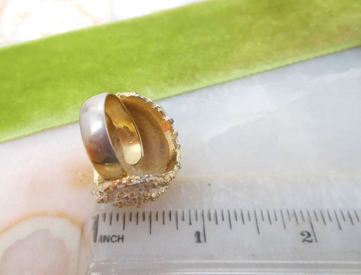 Vintage NAPIER Statement Ring Gold Plate Big Atomic Enamel Brutalist Cocktail Size 11.5 Designer Jewelry Gift Size 6, VivianJoel.com