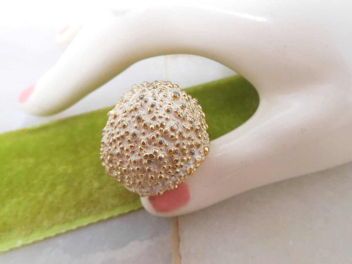 Vintage NAPIER Statement Ring Gold Plate Big Atomic Enamel Brutalist Cocktail Size 11.5 Designer Jewelry Gift Size 6, VivianJoel.com