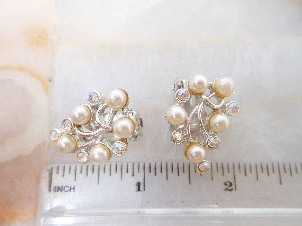 Vintage SARAH COVENTRY Necklace Bracelet Earring Set Parure Pearl Rhinestone Aurora Borealis Mid Century Designer Jewelry, VivianJoel.com