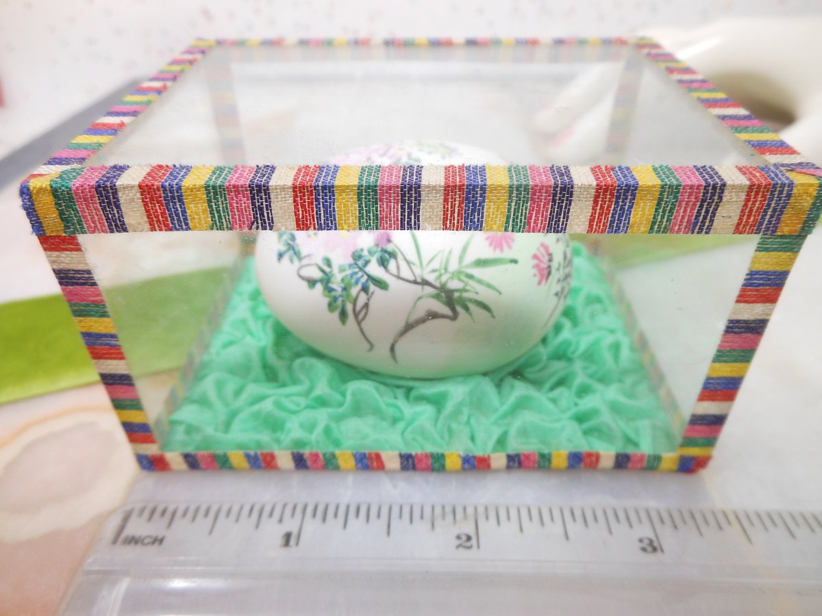 Vintage Asian Oriental Hand Paint Egg BoxedCase Blue Bird Garden Pink Flower Artisan Souvenir Mid Century, VivianJoel.com