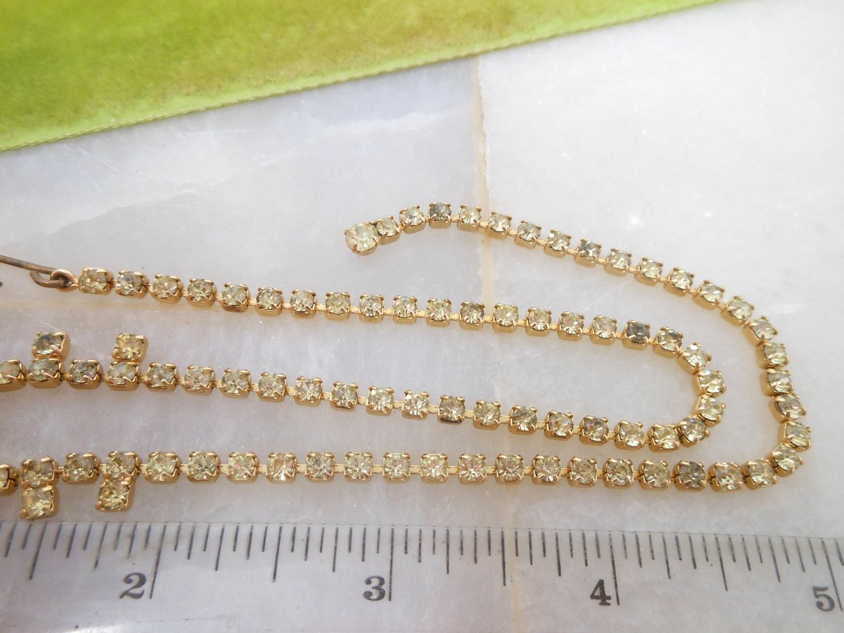 Vintage Topaz Necklace Earrings Set Crystal Rhinestone Demi Parure Mid Century Pin Up Regency Revival Jewelry *as is*, VivianJoel.com