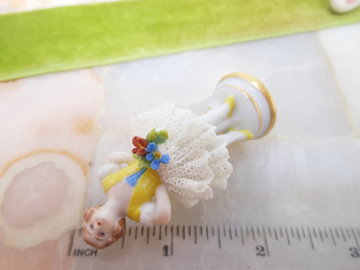 Vintage Dresden Germany Miniature Porcelain Figural Lady Girl Figurine Lace Skirt Dancer *Tattered As Is* Mid Century, VivianJoel.com