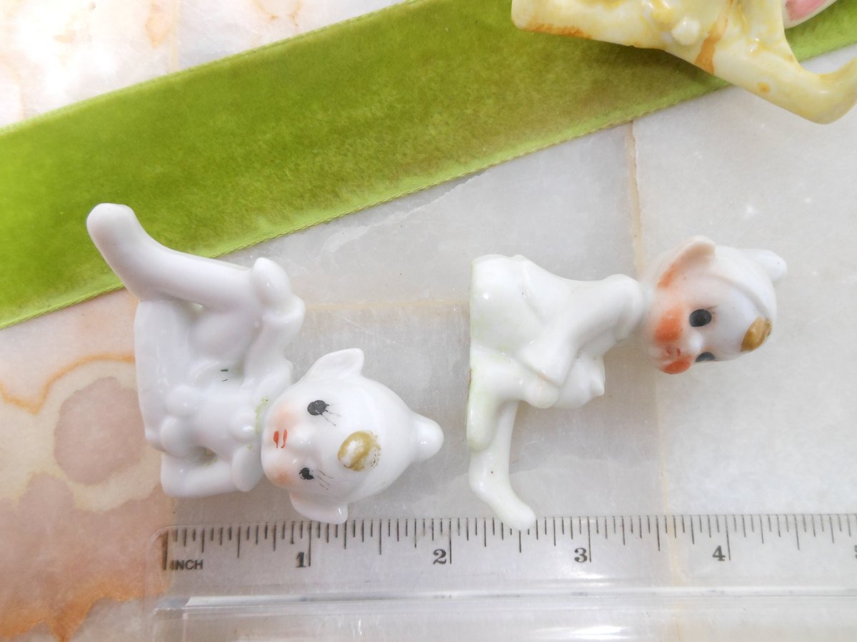 Vintage LOT 3 Pixie Elf Ceramic Porcelain Christmas Anytime Japan Figurine White Yellow Mid Century Decor Holiday, VivianJoel.com