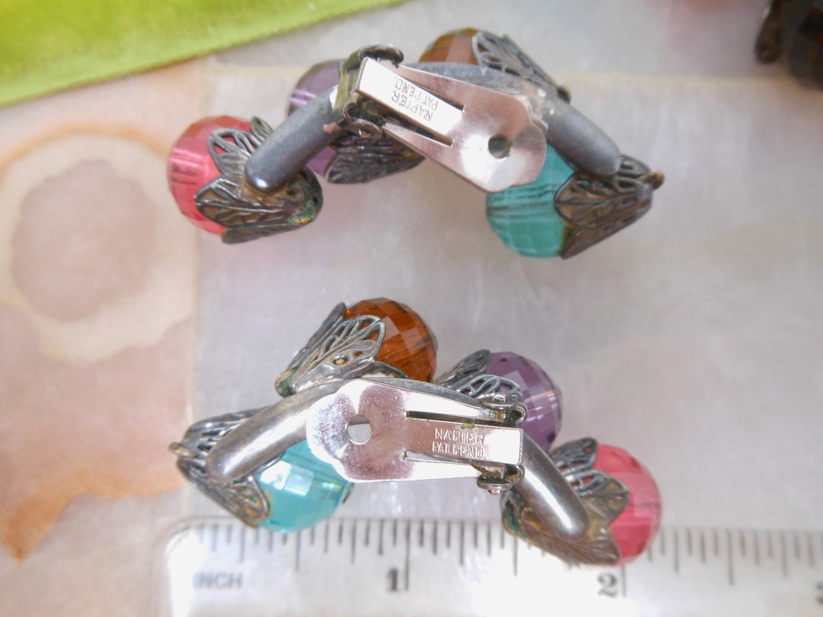 Vintage NAPIER Pat Pend 21 Charm Bracelet Earrings Set Chain Link Chunky Lantern Bauble Designer Mid Century Jewelry, VivianJoel.com