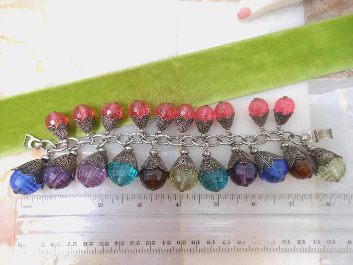 Vintage NAPIER Pat Pend 21 Charm Bracelet Earrings Set Chain Link Chunky Lantern Bauble Designer Mid Century Jewelry, VivianJoel.com