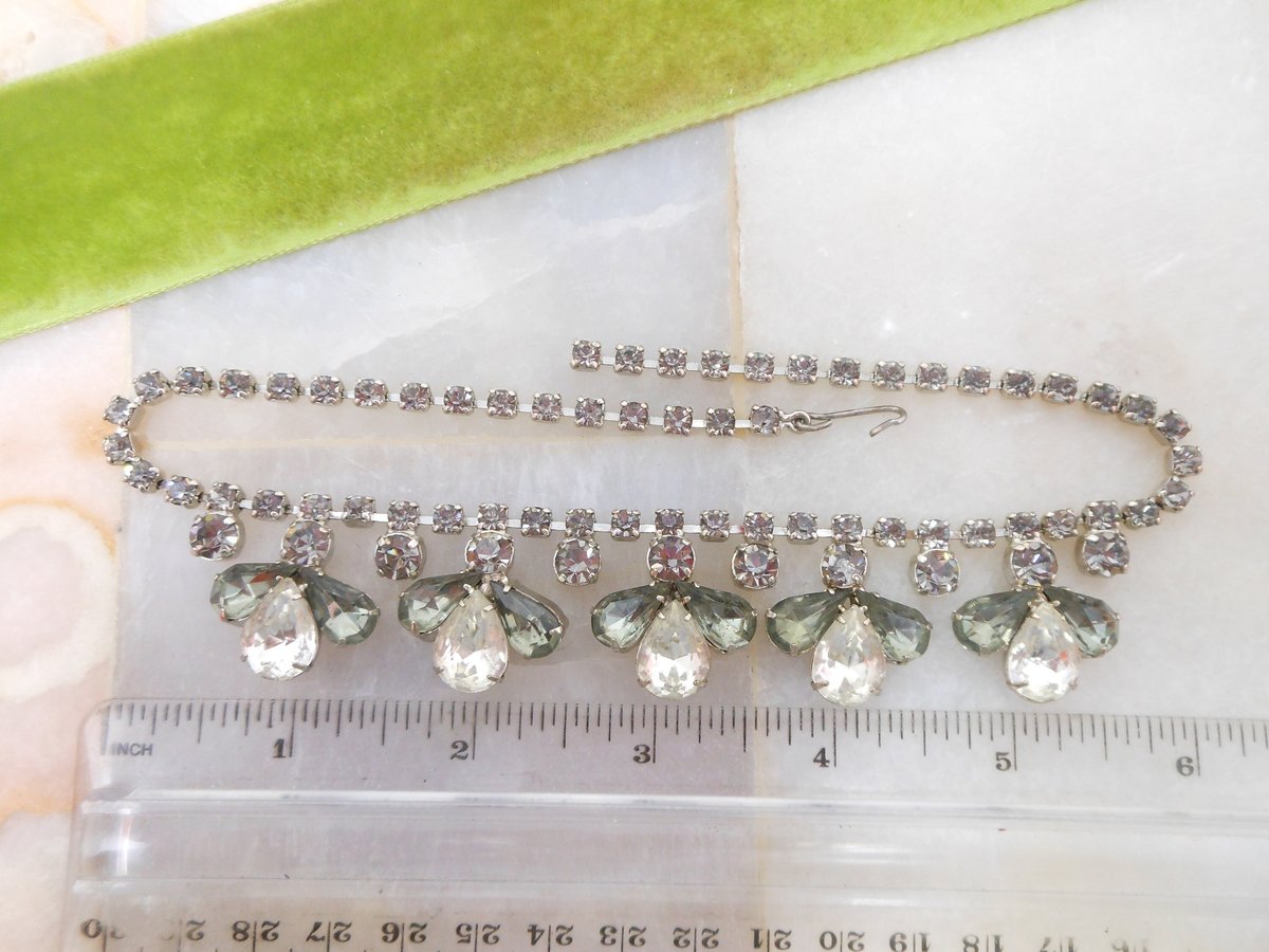 Vintage Rhinestone Parure Necklace Bracelet Earrings Set Smoky Gray Old Hollywood Glam Mid Century Jewelry *as is*, VivianJoel.com
