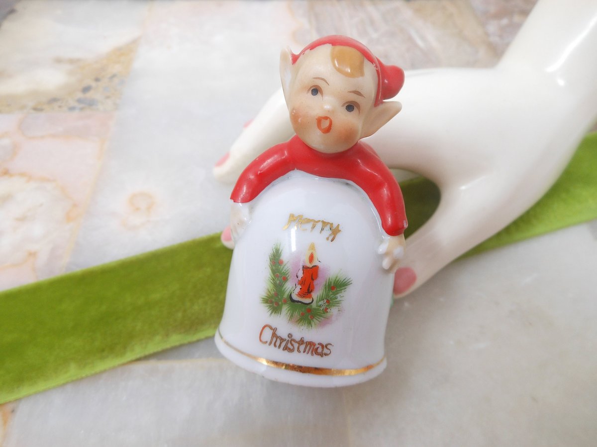 Vintage Christmas JAPAN Pixie Elf Bell Ceramic Figurine Mid Century Decor Holiday Gift, VivianJoel.com