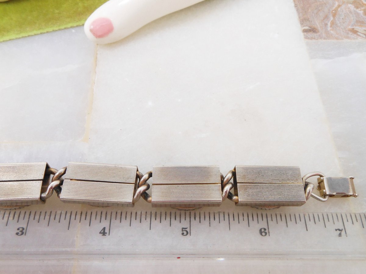 Vintage Glass Gem Bracelet Multi Link Modernist Chunky Chain Jade Onyx Maple Jewelry Mid Century *as is*, VivianJoel.com