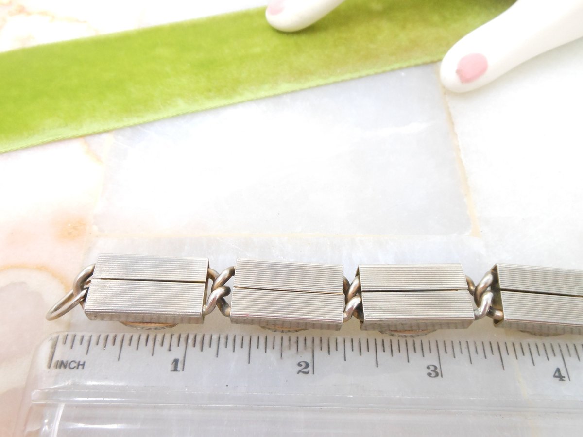 Vintage Glass Gem Bracelet Multi Link Modernist Chunky Chain Jade Onyx Maple Jewelry Mid Century *as is*, VivianJoel.com