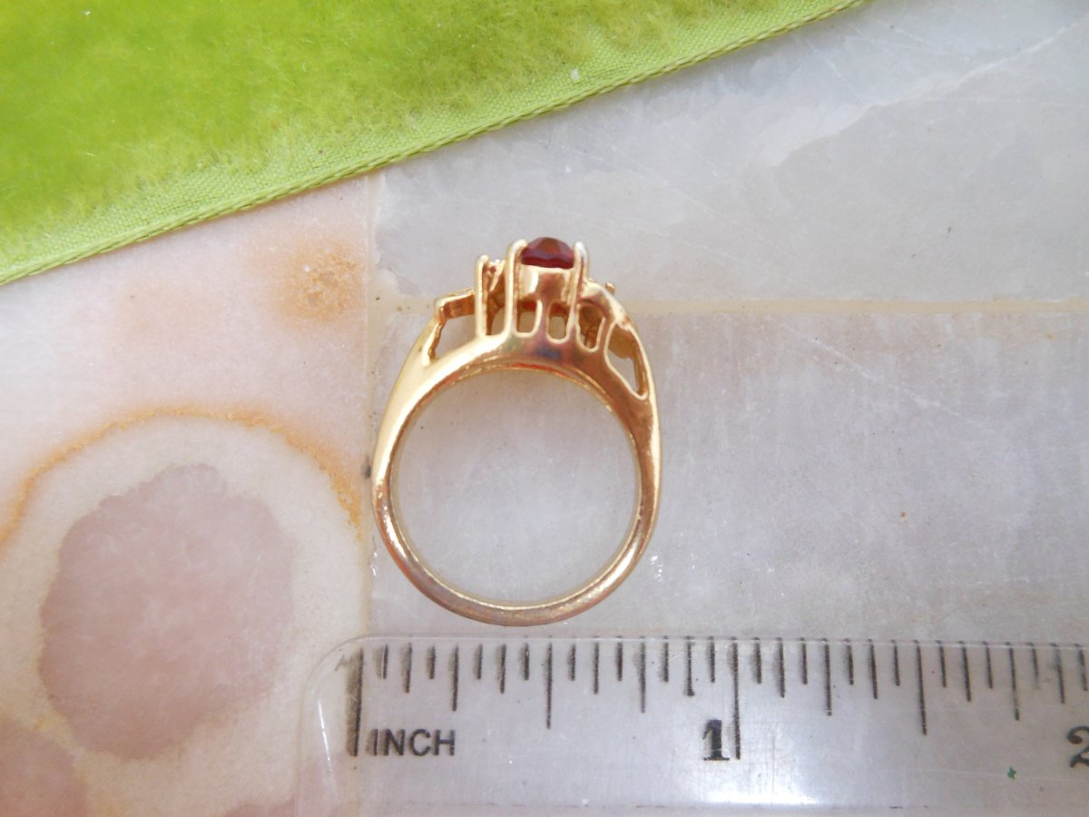 Vintage ROMAN Rhinestone Necklace Earrings Set Ring Size 5 Red Ruby Clear Ice Crystal Hollywood Glam Designer Jewelry, VivianJoel.com