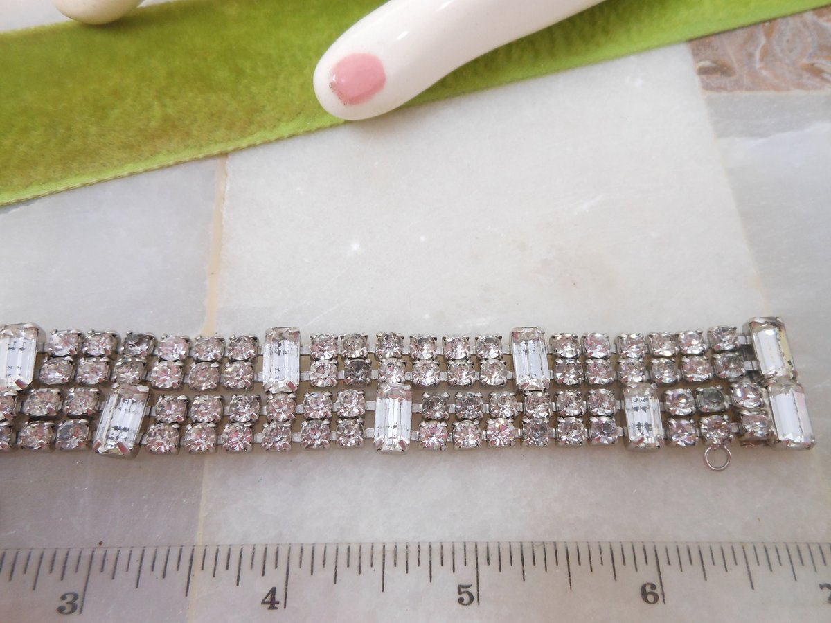 Vintage WEISS Rhinestone Bracelet Clear Ice Crystal Hollywood Glam Mid Century Designer Jewelry *as is*,  VivianJoel.com