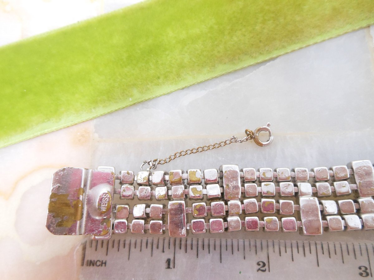 Vintage WEISS Rhinestone Bracelet Clear Ice Crystal Hollywood Glam Mid Century Designer Jewelry *as is*,  VivianJoel.com