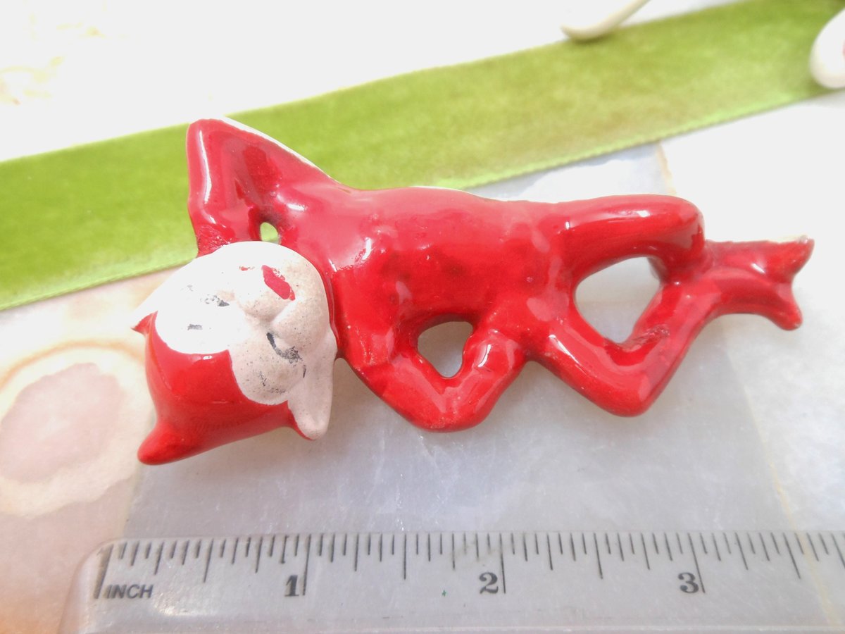 Vintage Red Pixie Elf Ceramic Christmas Anytime Figurine Mid Century Decor Holiday, VivianJoel.com