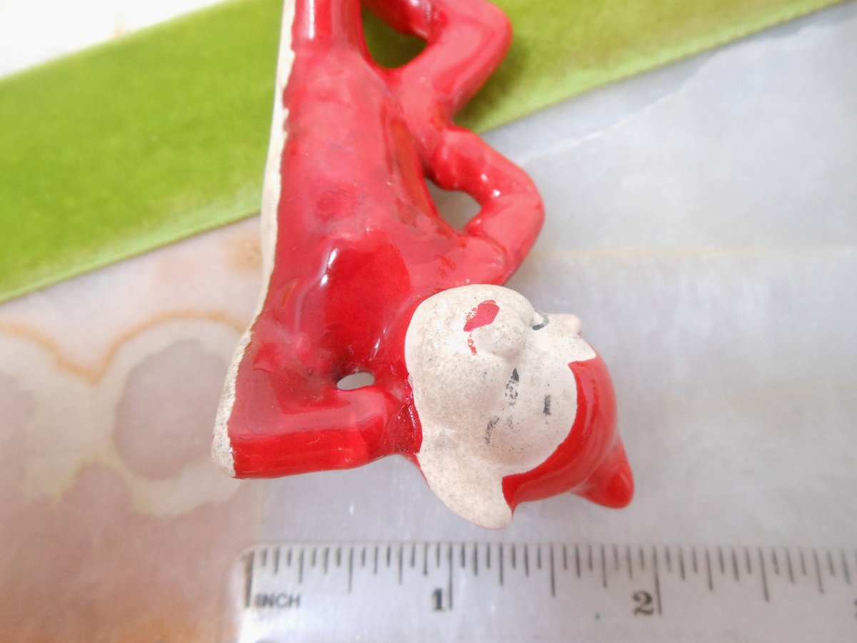 Vintage Red Pixie Elf Ceramic Christmas Anytime Figurine Mid Century Decor Holiday, VivianJoel.com