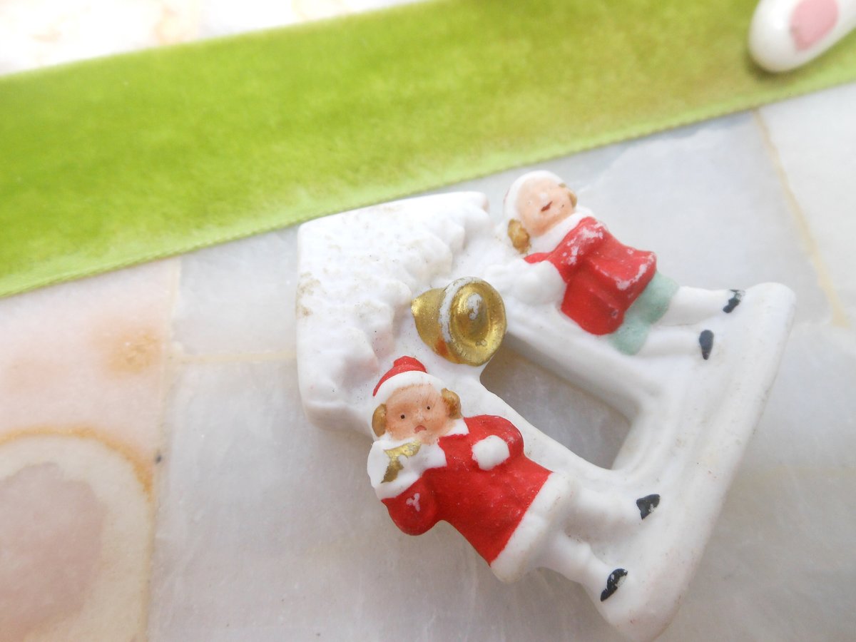 Vintage Caroler GERMANY Miniature Snow Baby Snowbabies Bisque Porcelain Christmas Figurine Mid Century *Flawed As Is*, VivianJoel.com