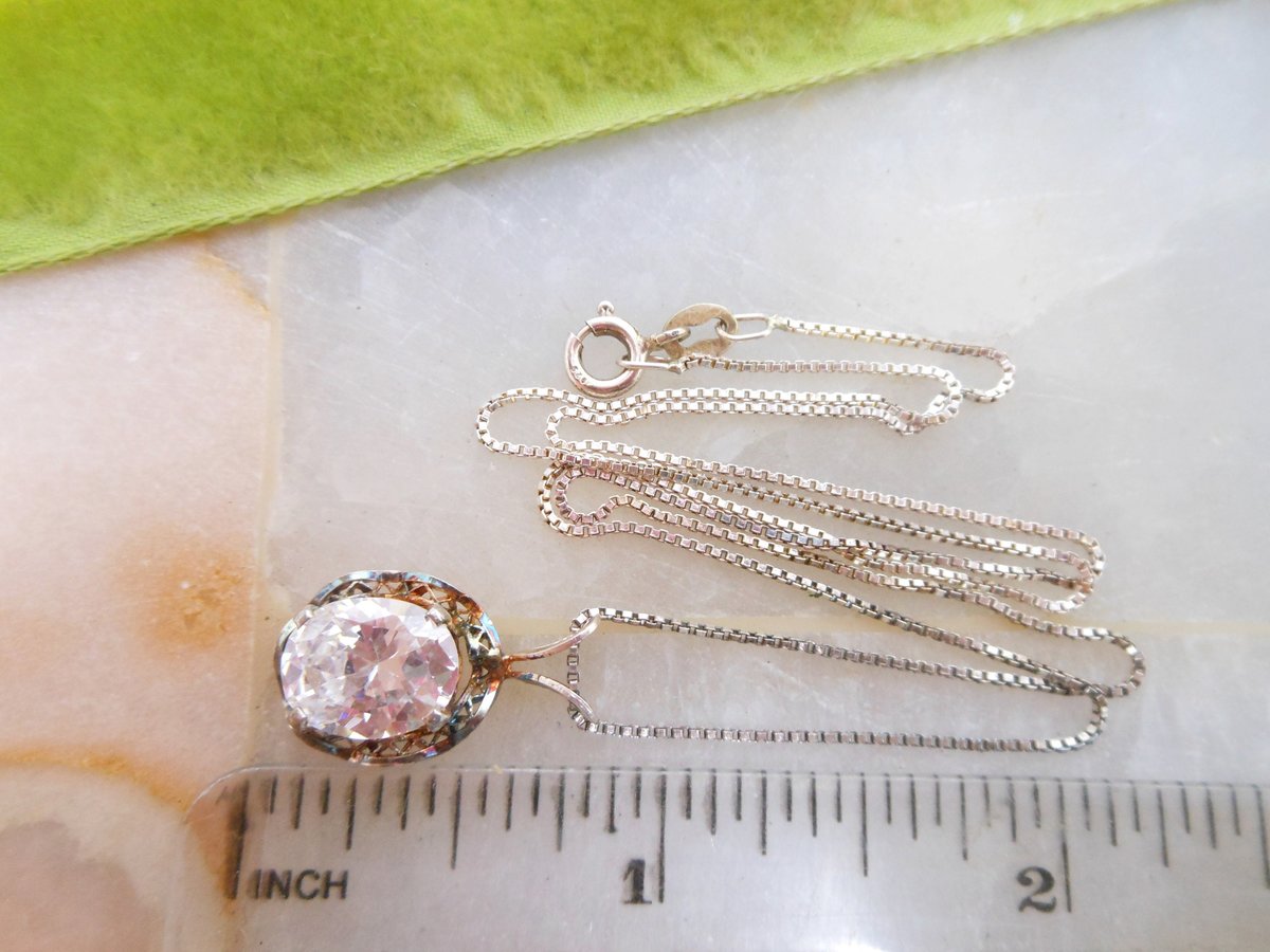 Vintage STERLING SILVER CZ Pendant Necklace Dangle Drop Earrings Set Ornate Filigree Crystal 925 Jewelry Boxed Gift, VivianJoel.com