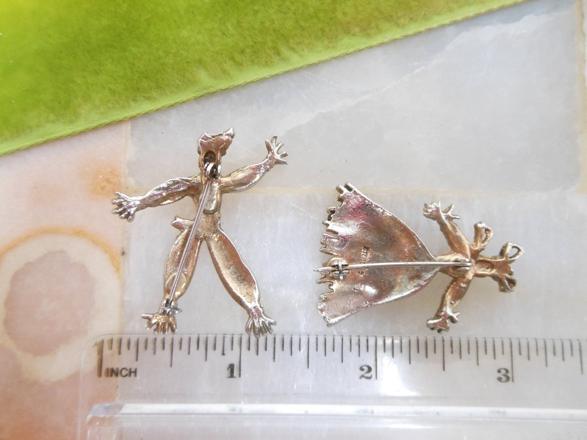 Vintage STERLING SILVER Rag Doll Pair Brooch Set Nennete Rintintin WW1 Pin Good Luck Talisman Figural Mid Century Jewelry, VivianJoel.com