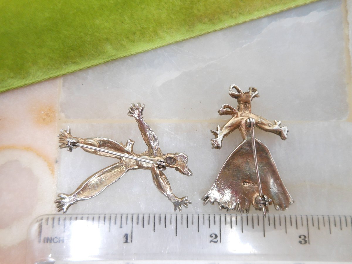 Vintage STERLING SILVER Rag Doll Pair Brooch Set Nennete Rintintin WW1 Pin Good Luck Talisman Figural Mid Century Jewelry, VivianJoel.com