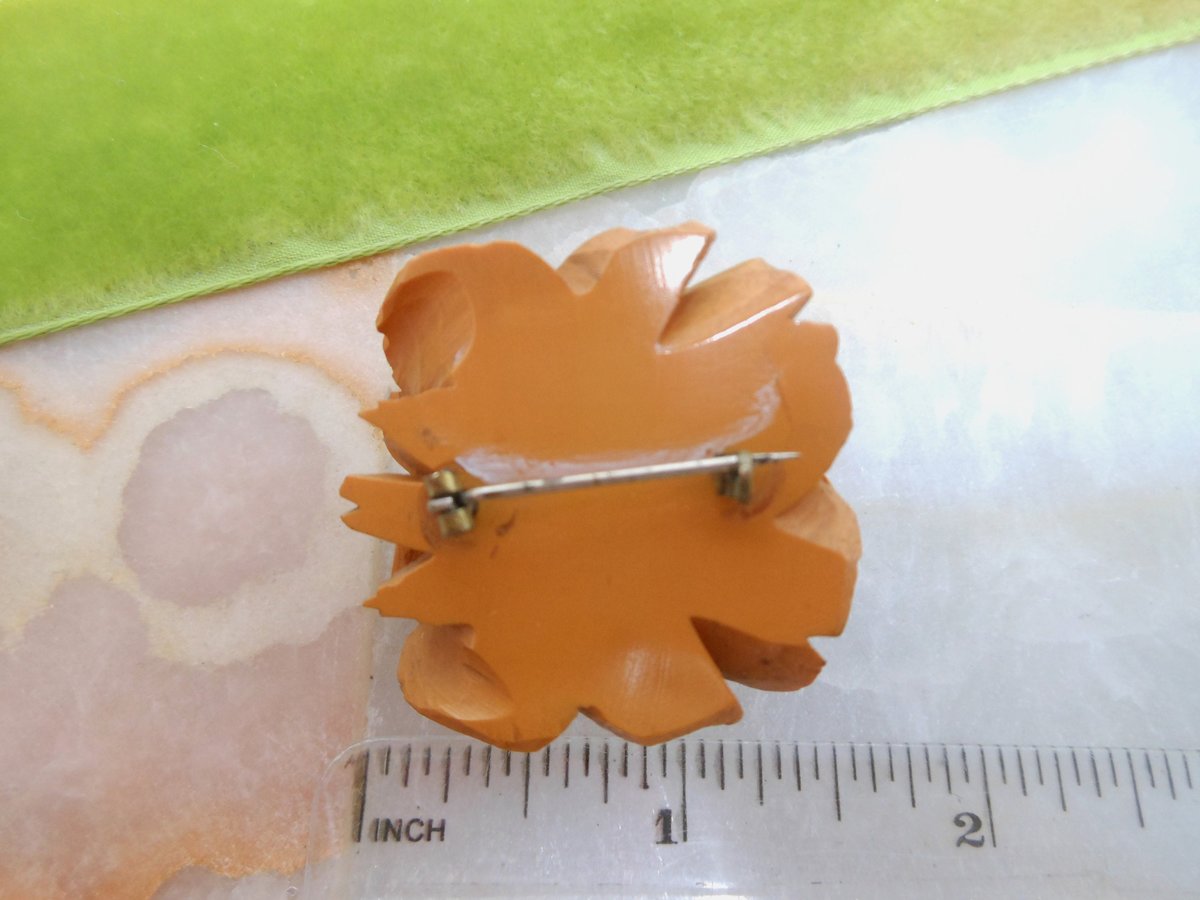Vintage BAKELITE Rose Brooch Flower Deep Carved Pin Art Deco Butterscotch Jewelry Mid Century Gift, VivianJoel.com