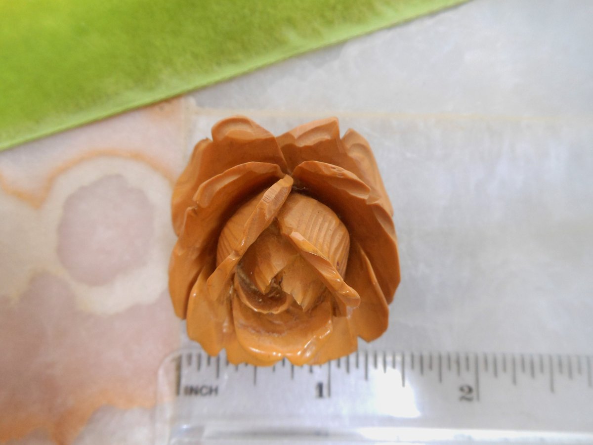 Vintage BAKELITE Rose Brooch Flower Deep Carved Pin Art Deco Butterscotch Jewelry Mid Century Gift, VivianJoel.com