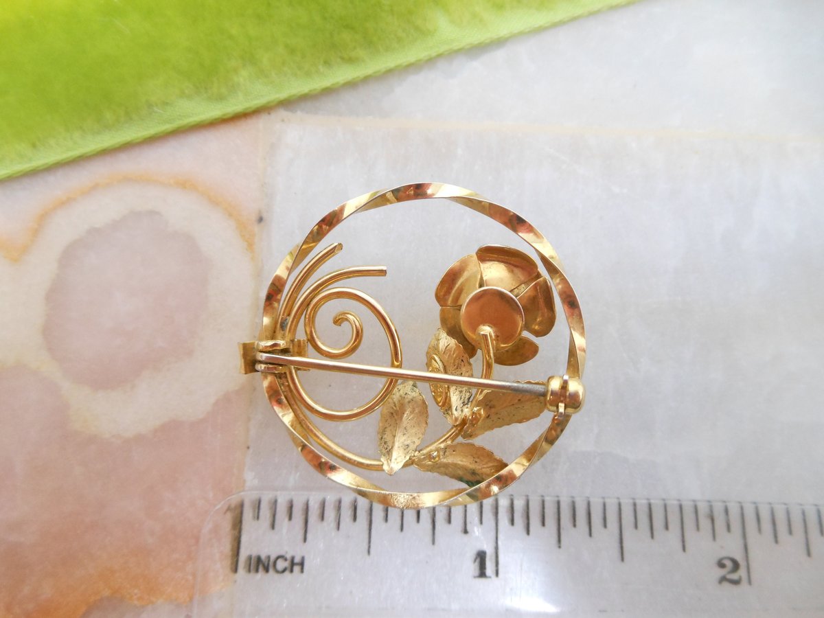Vintage Gold Fill Rose Brooch GF Petite Pin Flower Wreath Designer Two Tone Minimalist Mid Century Gift, VivianJoel.com