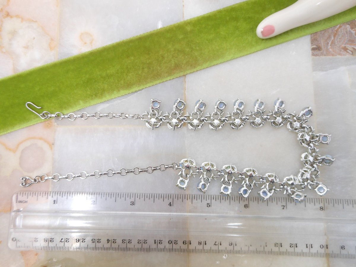 Vintage Blue Necklace Art Glass Enamel Collar Fringe Dangle Pin Up Retro Mod Mid Century Jewelry Gift, VivianJoel.com