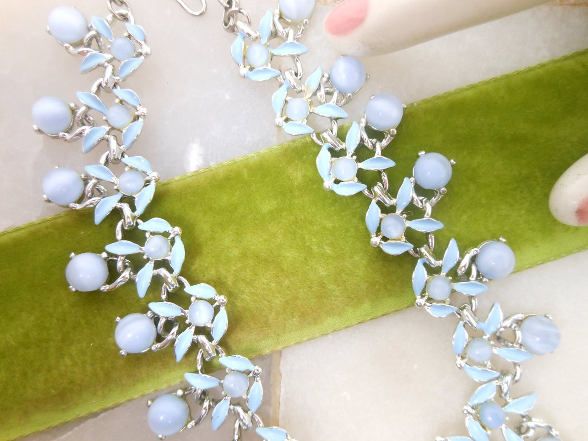 Vintage Blue Necklace Art Glass Enamel Collar Fringe Dangle Pin Up Retro Mod Mid Century Jewelry Gift, VivianJoel.com