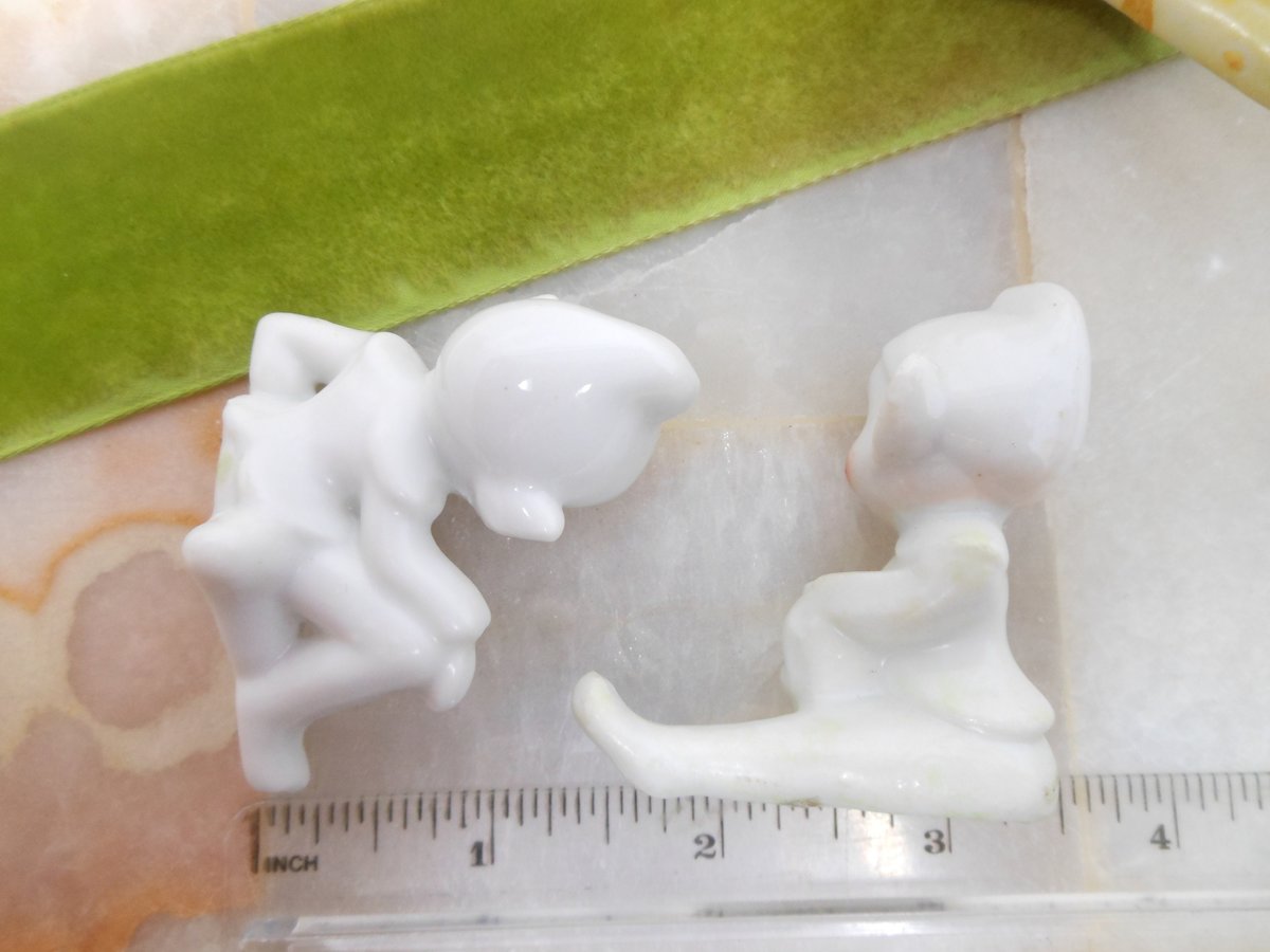 Vintage LOT 3 Pixie Elf Ceramic Porcelain Christmas Anytime Japan Figurine White Yellow Mid Century Decor Holiday, VivianJoel.com