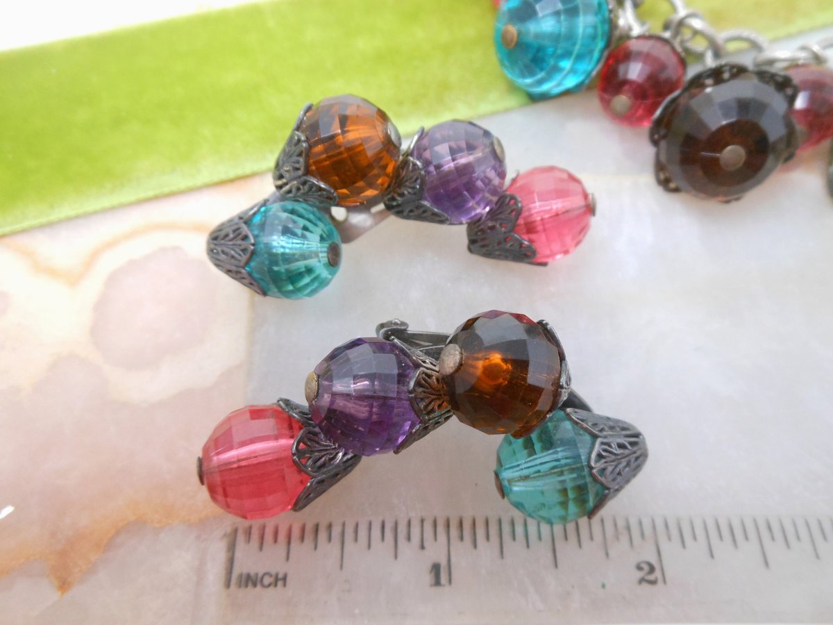 Vintage NAPIER Pat Pend 21 Charm Bracelet Earrings Set Chain Link Chunky Lantern Bauble Designer Mid Century Jewelry, VivianJoel.com