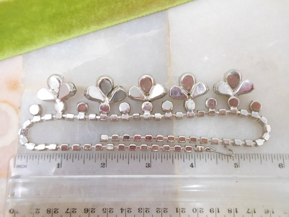 Vintage Rhinestone Parure Necklace Bracelet Earrings Set Smoky Gray Old Hollywood Glam Mid Century Jewelry *as is*, VivianJoel.com