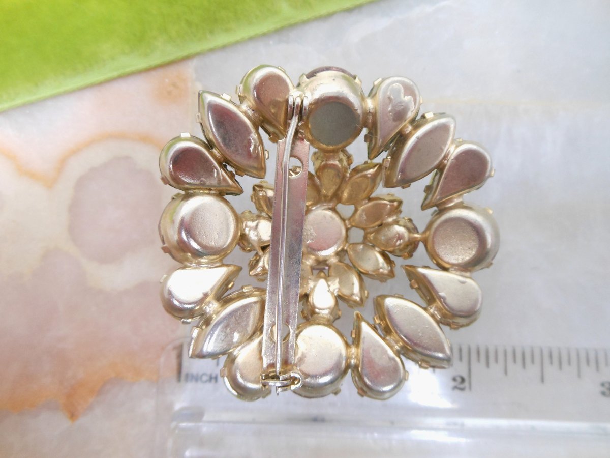 Vintage Starburst Brooch Lilac Citrine Rhinestone Domed Crystal Pin Regency Renaissance Revival Mid Century Gift Jewelry, VivianJoel.com