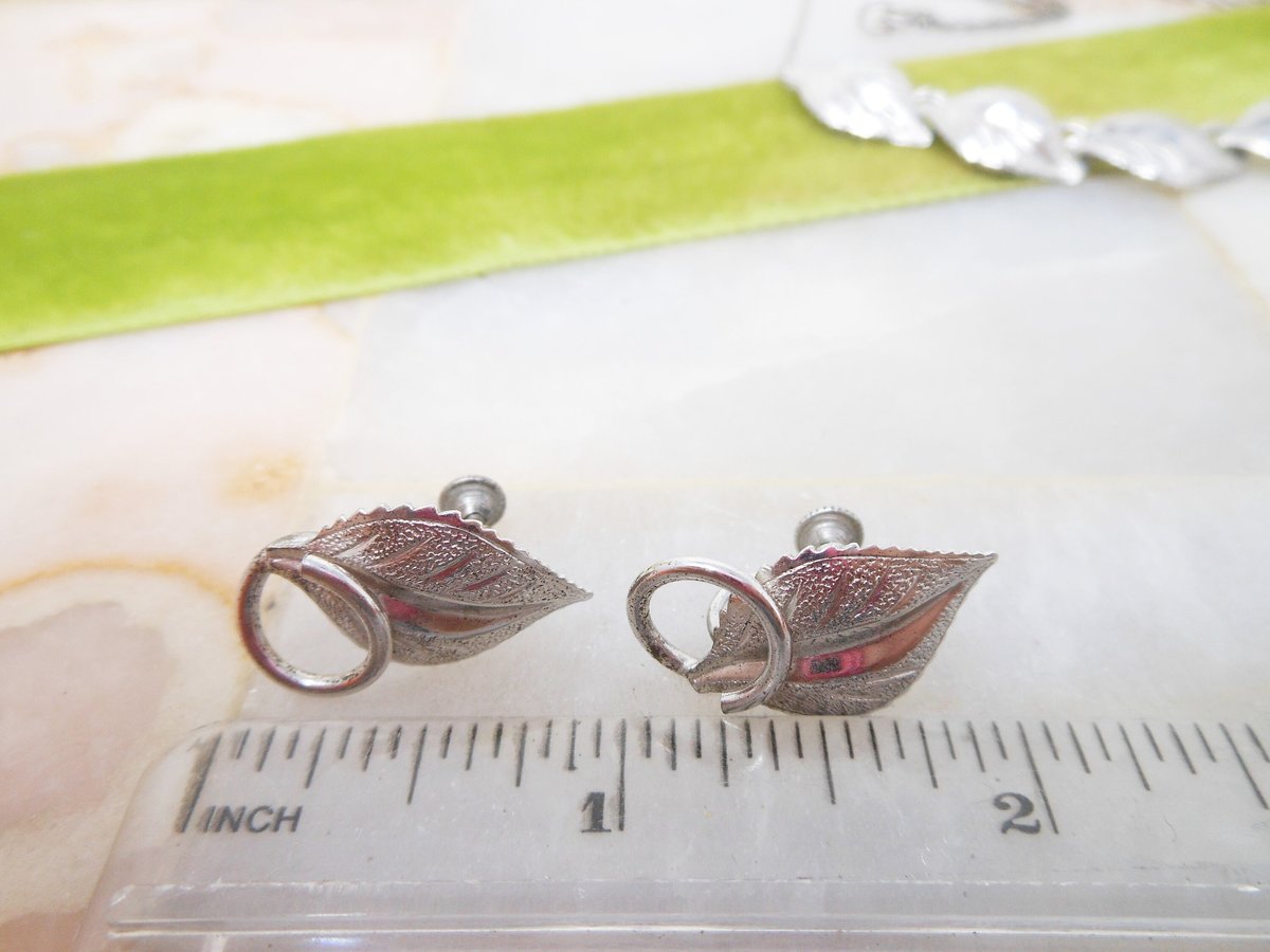 Vintage BOND BOYD STERLING Silver Necklace Earrings Set Demi Parure Leaf Modernist Minimalist Designer Mid Century Gift, VivianJoel.com